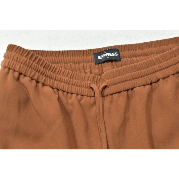 EXPRESS Regular Size S Brown Ankle High Rise Joggers Pants Drawstring Polyester - Picture 5 of 8
